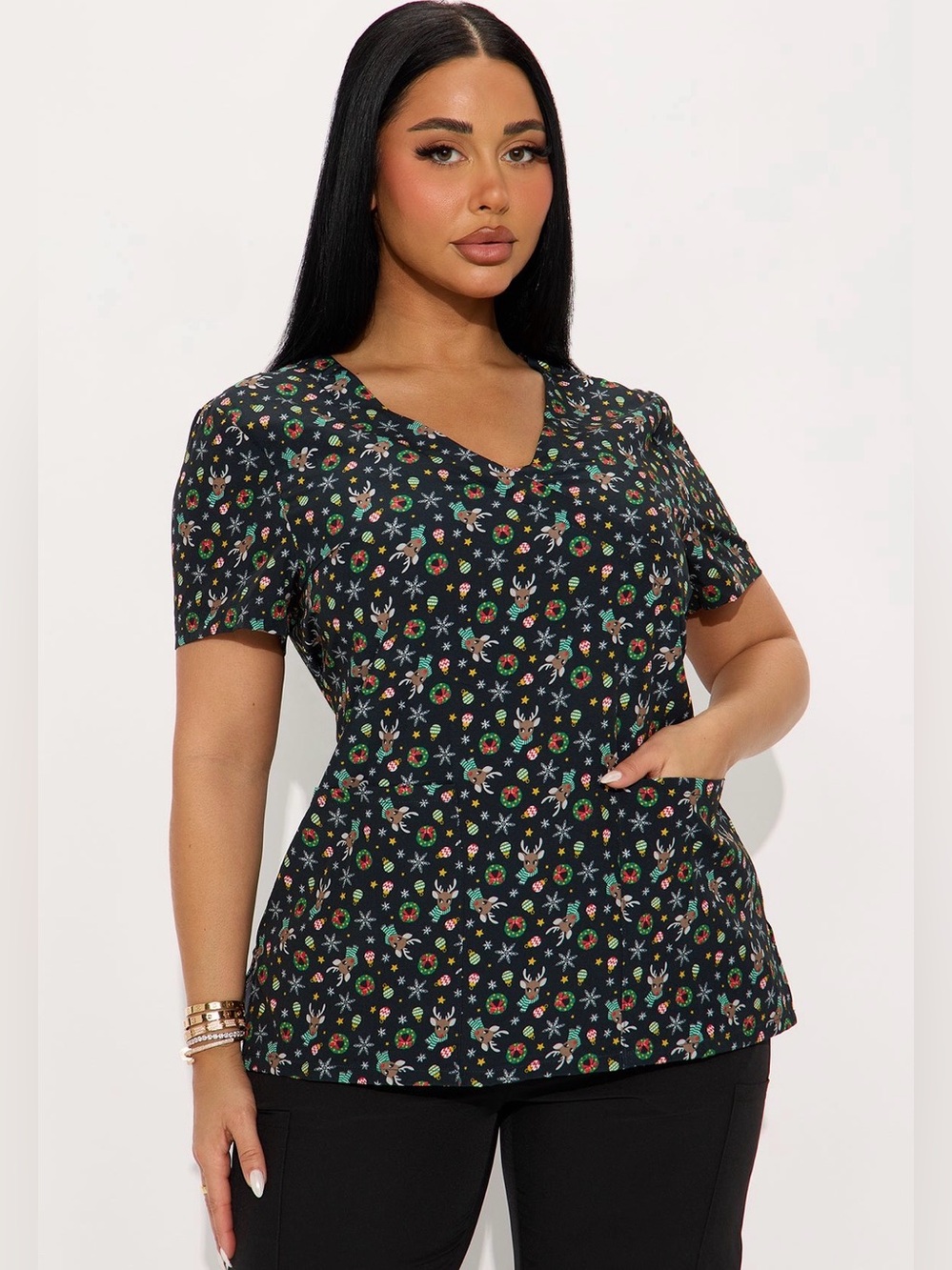 Joe Boxer Holiday Reindeer Print Scrub Top-Various Size NWT🎄